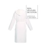 Accappatoio in cotone con cappuccio in velluto bianco Uni