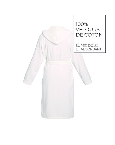 Peignoir coton velours avec capuche Uni blanc