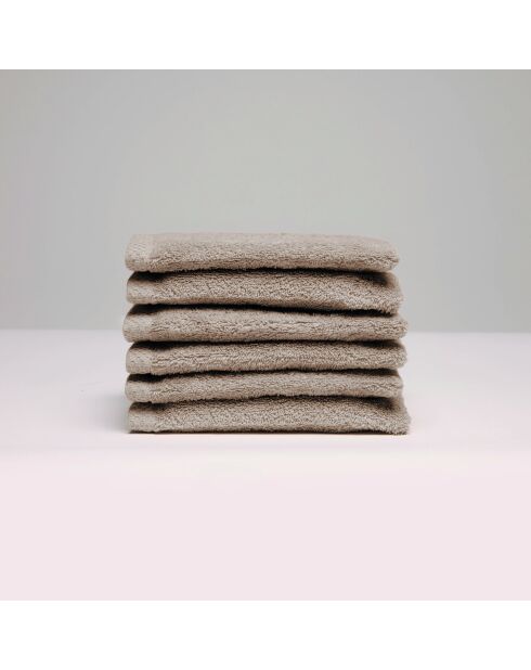 Gant de toilette coton peigné LT Oasis taupe - 6x(15x21 cm)