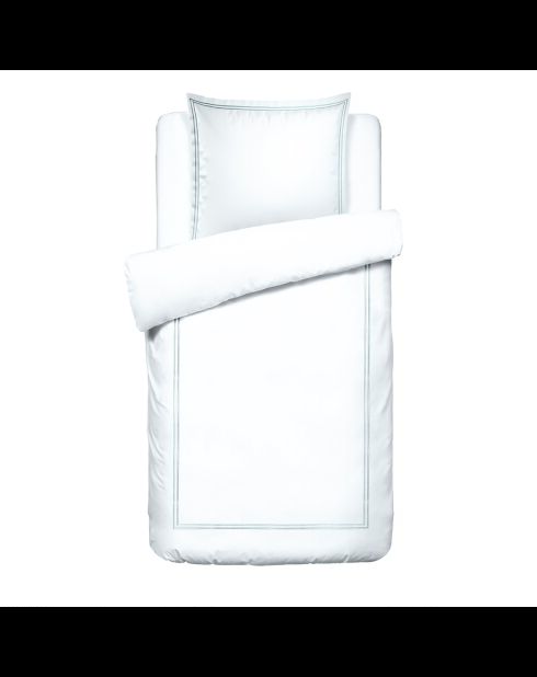 Parure housse de couette + taie carrée satin de coton Biarritz gris/blanc