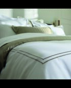 Parure housse de couette + taie carrée satin de coton Biarritz taupe/blanc