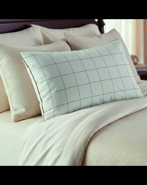 Set di 2 semplici federe in raso di cotone a quadri bianco/tortora - 2x (50x70 cm)