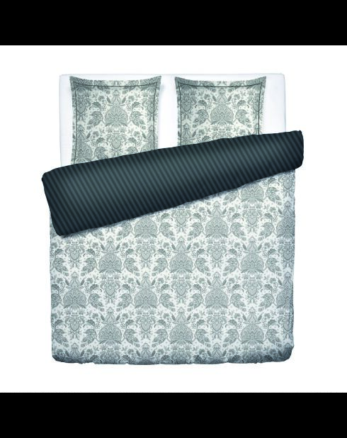 Parure housse de couette + taie carrée satin de coton Élégance persane beige