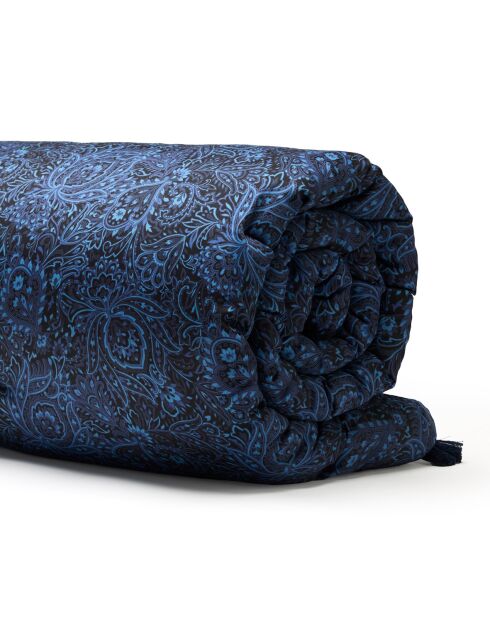 Édredon avec glands satin de coton Eclipse fleuri bleu - 140x200 cm