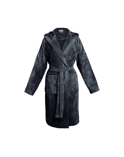 Peignoir coton velours avec capuche Uni gris foncé