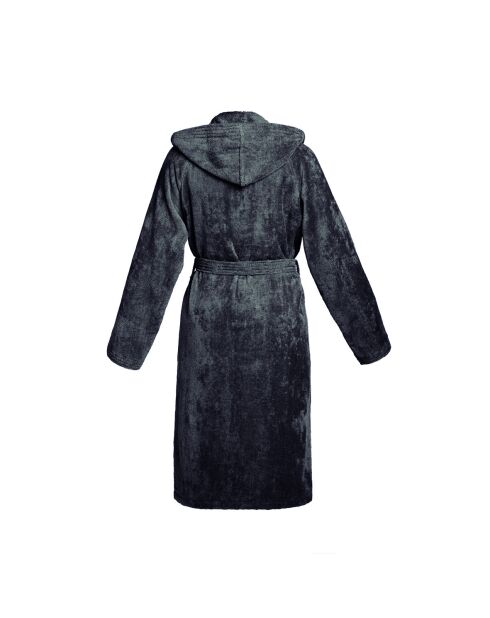 Peignoir coton velours avec capuche Uni gris foncé