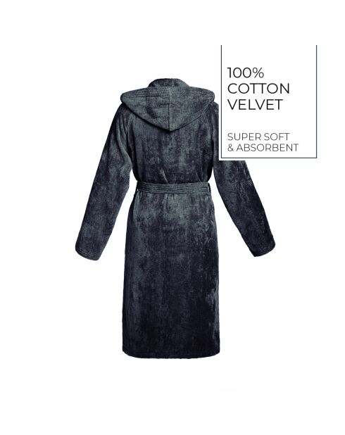 Peignoir coton velours avec capuche Uni gris foncé