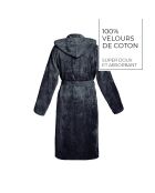 Peignoir coton velours avec capuche Uni gris foncé