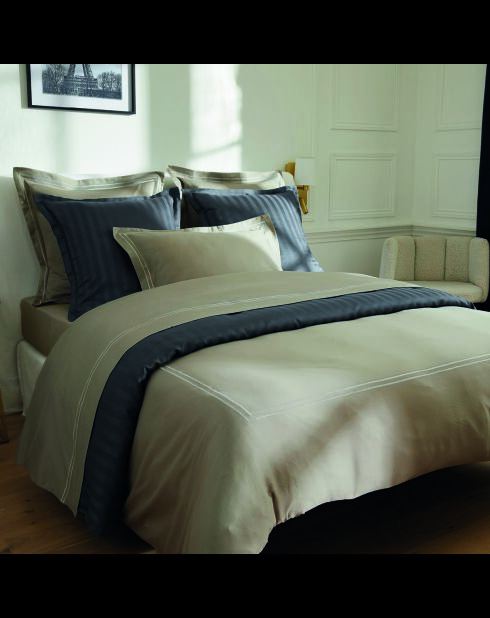 Parure housse de couette + taie carrée satin de coton Biarritz taupe
