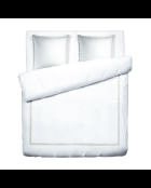 Parure housse de couette + taies carrées satin de coton Biarritz taupe/blanc