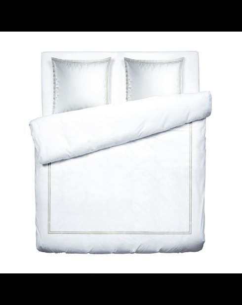 Parure housse de couette + taies carrées satin de coton Biarritz taupe/blanc