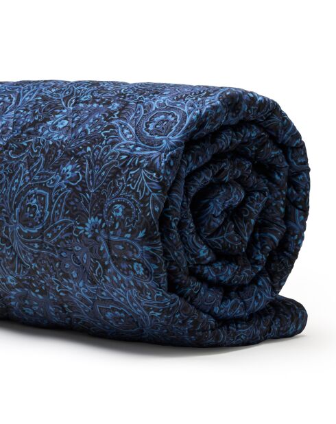 Couvre-lit satin de coton Eclipse fleuri bleue - 220x250 cm
