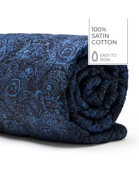 Couvre-lit satin de coton Eclipse fleuri bleue - 220x250 cm