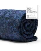 Couvre-lit satin de coton Eclipse fleuri bleue - 220x250 cm