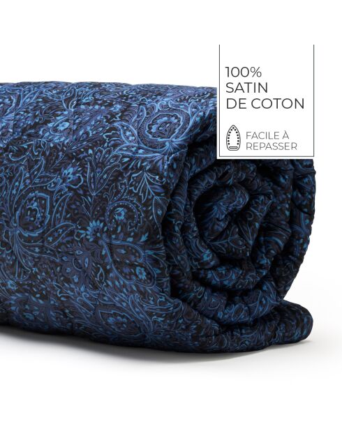 Couvre-lit satin de coton Eclipse fleuri bleue - 220x250 cm