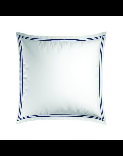 Set de 2 taies d'oreiller satin de coton Biarritz bleu foncé/blanc