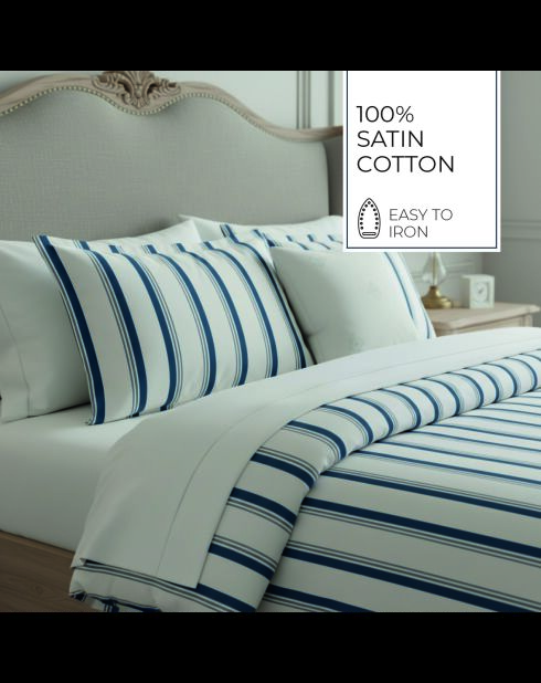 Custodia Mateo in raso di cotone bianco/blu - 43x210 cm