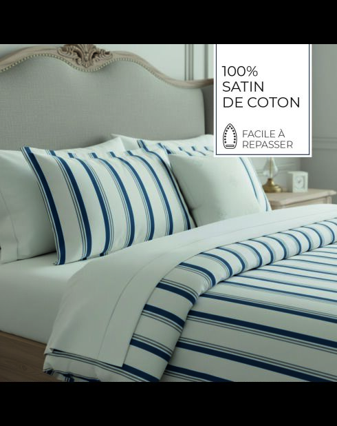 Custodia Mateo in raso di cotone bianco/blu - 43x210 cm