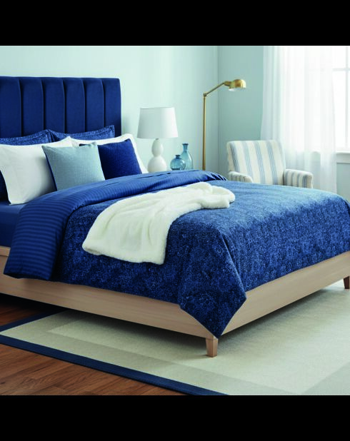 Taie d'oreiller satin de coton Eclipse fleuri bleue 11 - 2 x (50 x 70 cm)
