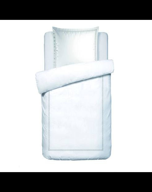 Parure housse de couette + taies carrées satin de coton Reine de nuit gris/blanc