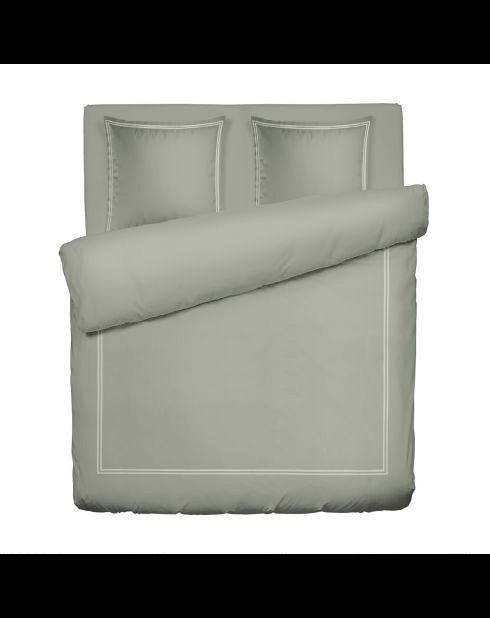 Parure housse de couette + taies carrées carrées satin de coton Biarritz blanc/taupe