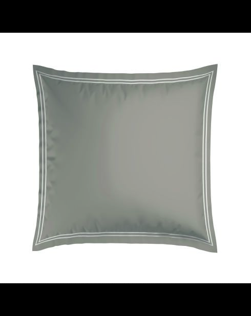 Set de 2 taies d'oreiller satin de coton Biarritz blanc/taupe