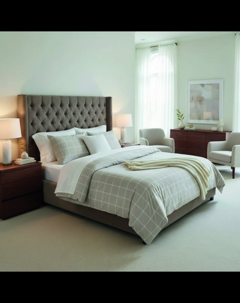 Set copripiumino Aurélie taupe + federe quadrate in raso di cotone
