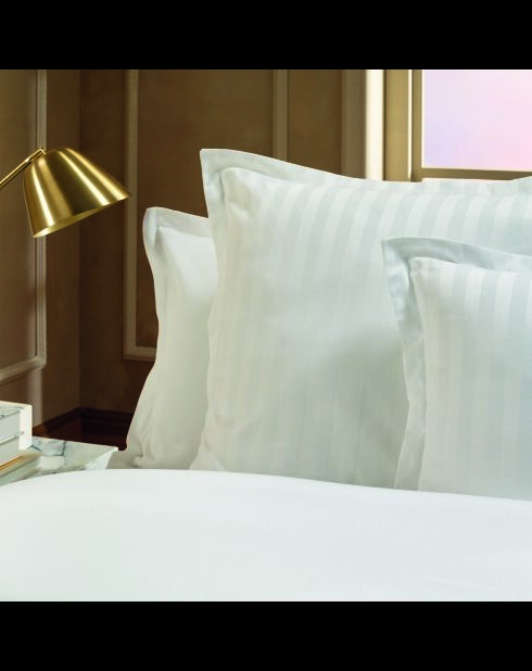 Set de 2 taies d'oreiller satin de coton rayure tissé dobby Jacquard blanc 01