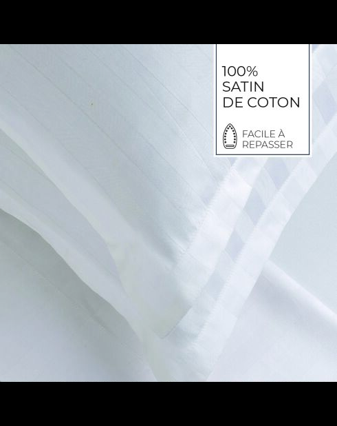 Set de 2 taies d'oreiller satin de coton rayure tissé dobby Jacquard blanc 01