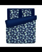 Parure housse de couette + taies carrées satin de coton Bleu baroque bleu foncé