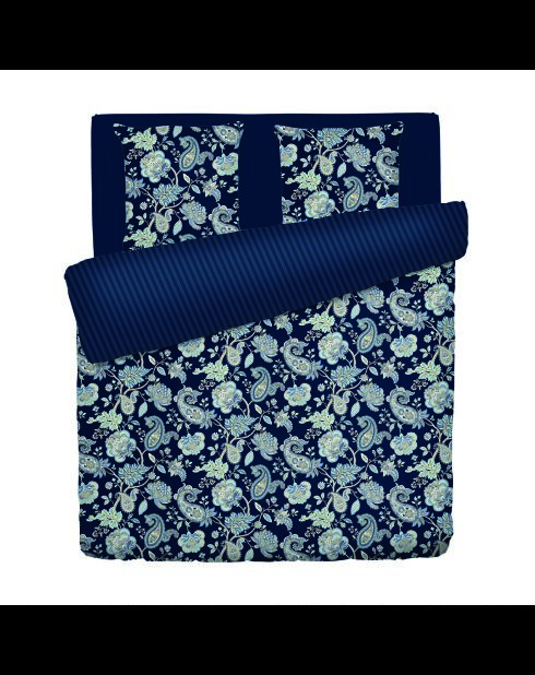 Parure housse de couette + taies carrées satin de coton Bleu baroque bleu foncé
