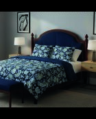 Parure housse de couette + taies carrées satin de coton Bleu baroque bleu foncé