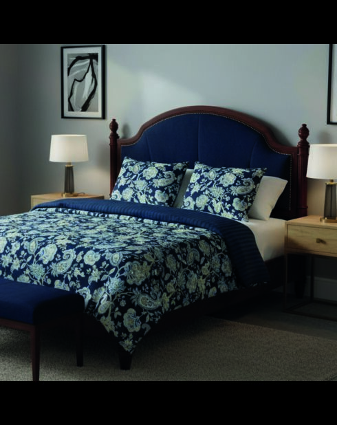 Parure housse de couette + taies carrées satin de coton Bleu baroque bleu foncé