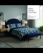 Parure housse de couette + taies carrées satin de coton Bleu baroque bleu foncé