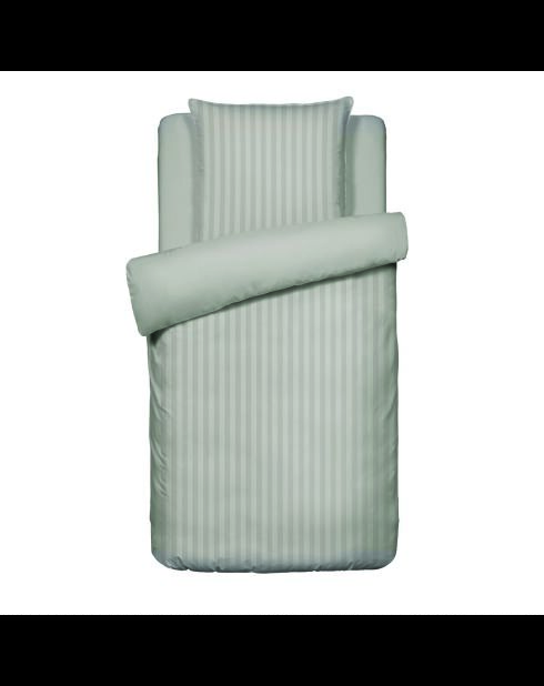 Parure housse de couette + taie carrée satin de coton rayure tissé dobby Jacquard taupe 01