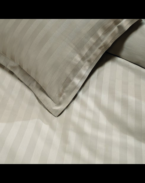 Parure housse de couette + taie carrée satin de coton rayure tissé dobby Jacquard taupe 01