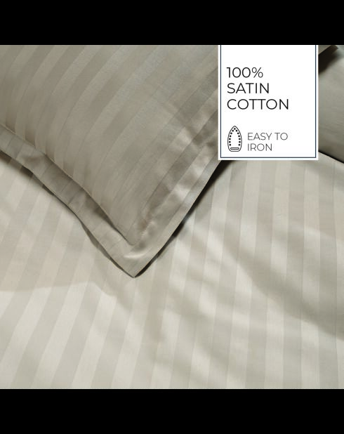 Parure housse de couette + taie carrée satin de coton rayure tissé dobby Jacquard taupe 01