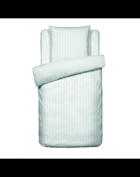 Parure housse de couette + taie carrée satin de coton rayure tissé dobby Jacquard blanc 01