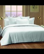 Parure housse de couette + taie carrée satin de coton rayure tissé dobby Jacquard blanc 01