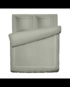 Parure housse de couette + taies carrées carrées satin de coton Biarritz blanc/taupe