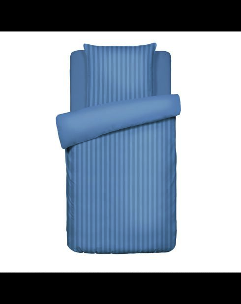 Parure housse de couette + taie carrée satin de coton rayure tissé dobby Jacquard bleu 06