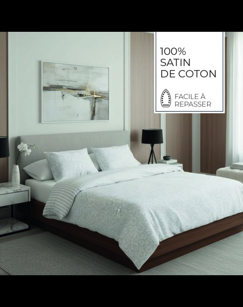Set copripiumino + federe quadrate in cotone jacquard satinato bianco royal pizzo reale - 260x240 cm