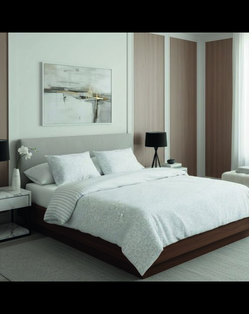 Set copripiumino + federe quadrate in cotone jacquard satinato bianco royal pizzo reale - 260x240 cm
