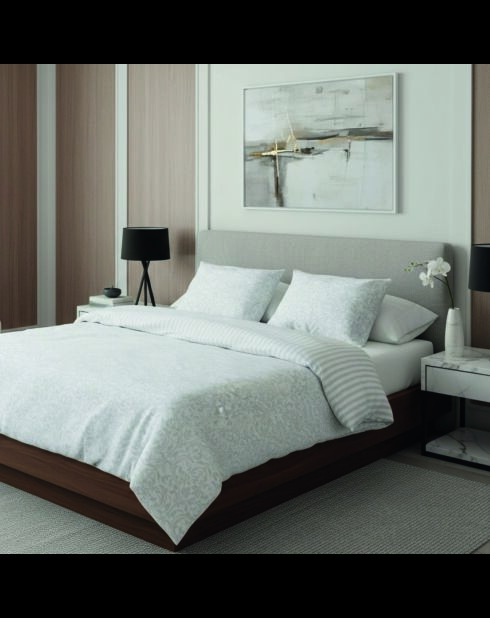 Set copripiumino + federe quadrate in cotone jacquard satinato bianco royal pizzo reale - 260x240 cm