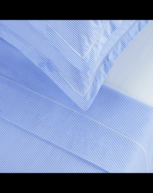 Parure housse de couette + taie carrée coton percale Grenoble bleu clair