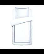 Parure housse de couette + taie carrée satin de coton Biarritz bleu foncé/blanc