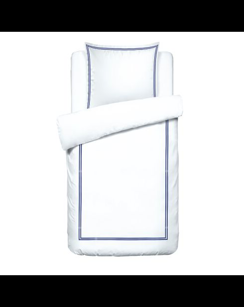 Parure housse de couette + taie carrée satin de coton Biarritz bleu foncé/blanc