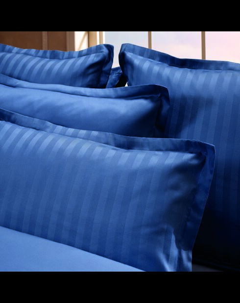 Set de 2 taies d'oreiller satin de coton rayure tissé dobby Jacquard bleu 06