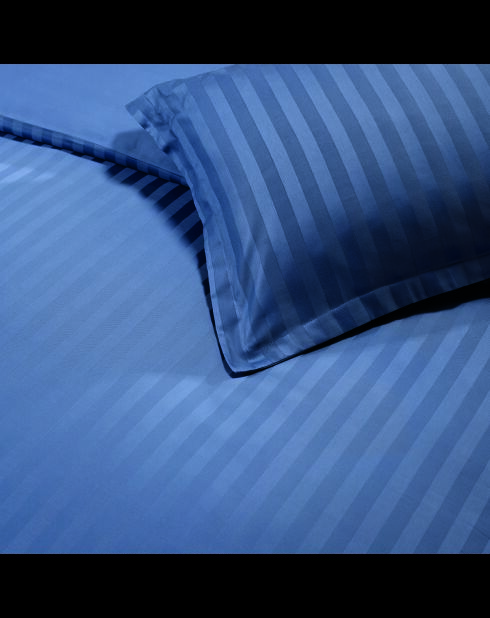 Set de 2 taies d'oreiller satin de coton rayure tissé dobby Jacquard bleu 06