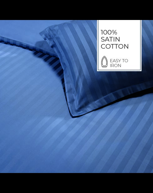 Set de 2 taies d'oreiller satin de coton rayure tissé dobby Jacquard bleu 06
